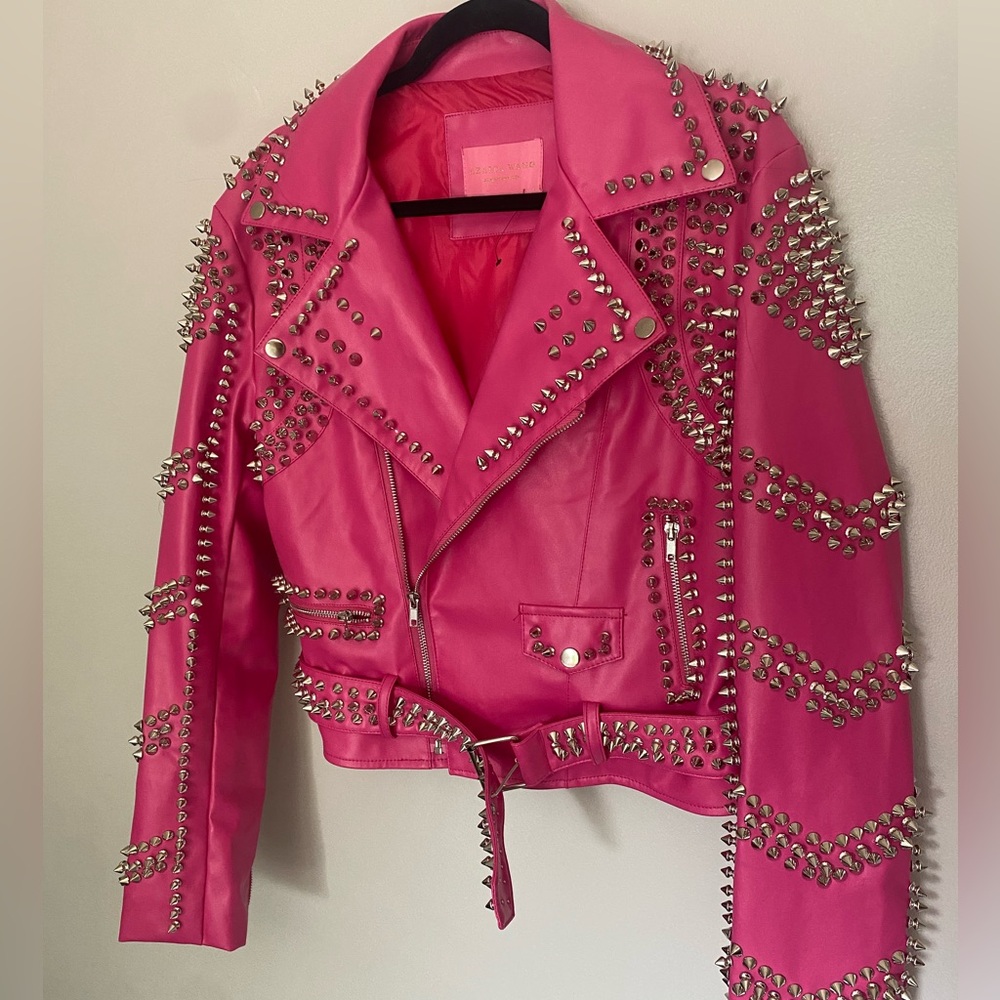 Azalea Wang Pink Studded Leather Jacket